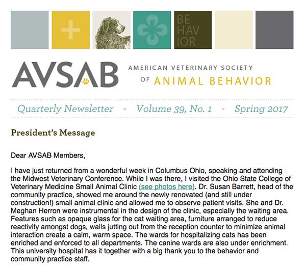 American Veterinary Society of Animal Behavior Newsletter